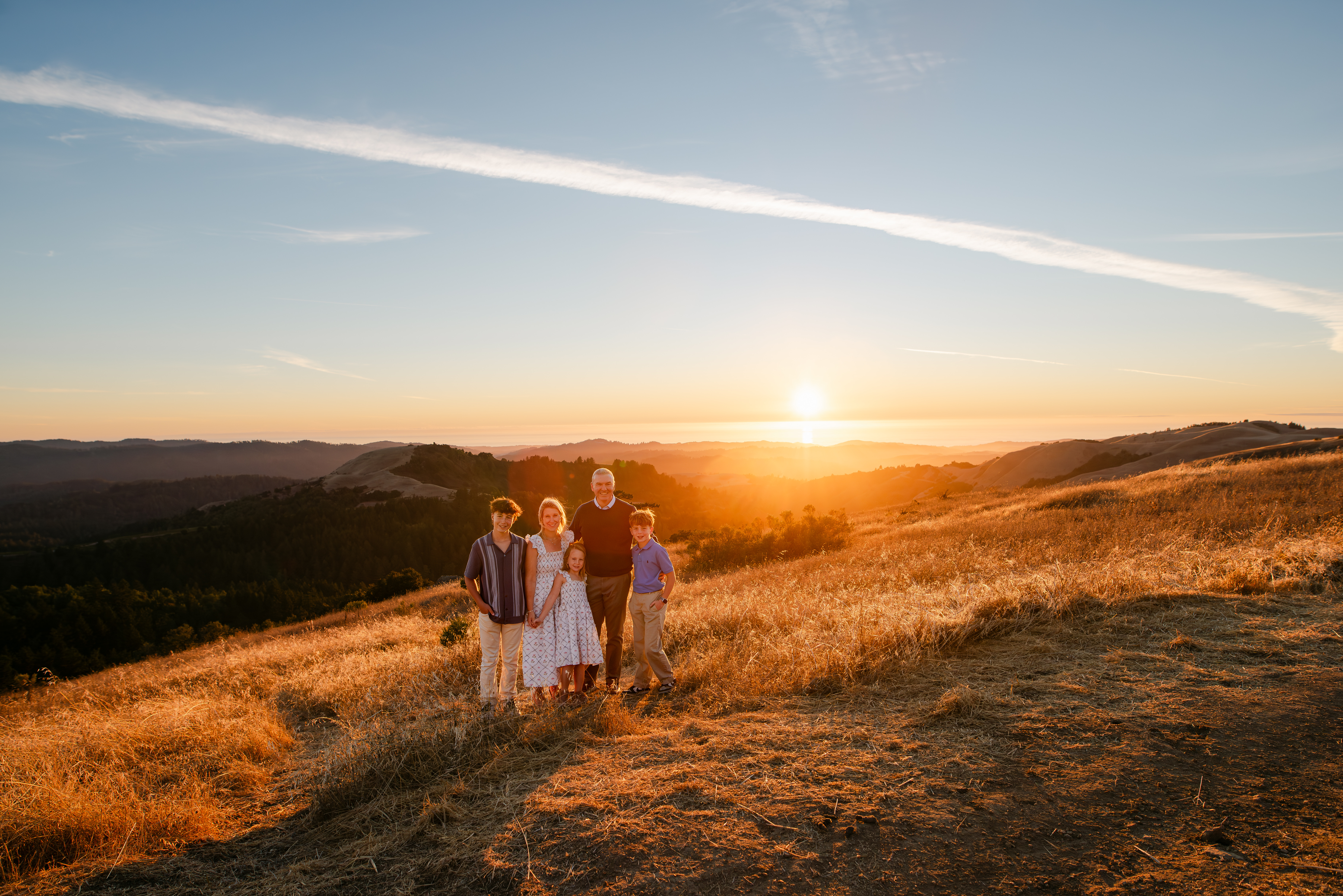 Bain family at sunset in the California hills